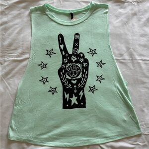 Mint Muscle Top with Peace Sign Design in size Medium